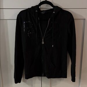 BCBGMaxAzria Black Sequin Hoodie
